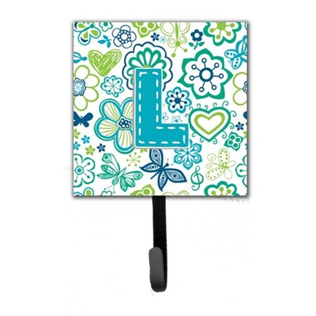 Jensendistributionservices Letter L Flowers And Butterflies Teal Blue Leash & Key Holder MI1660386